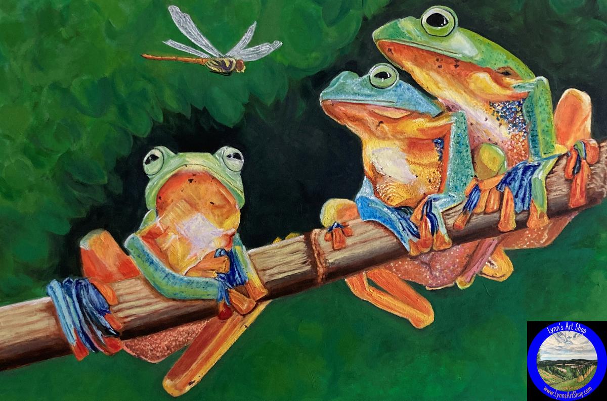 Three Frogs and a Dragonfly